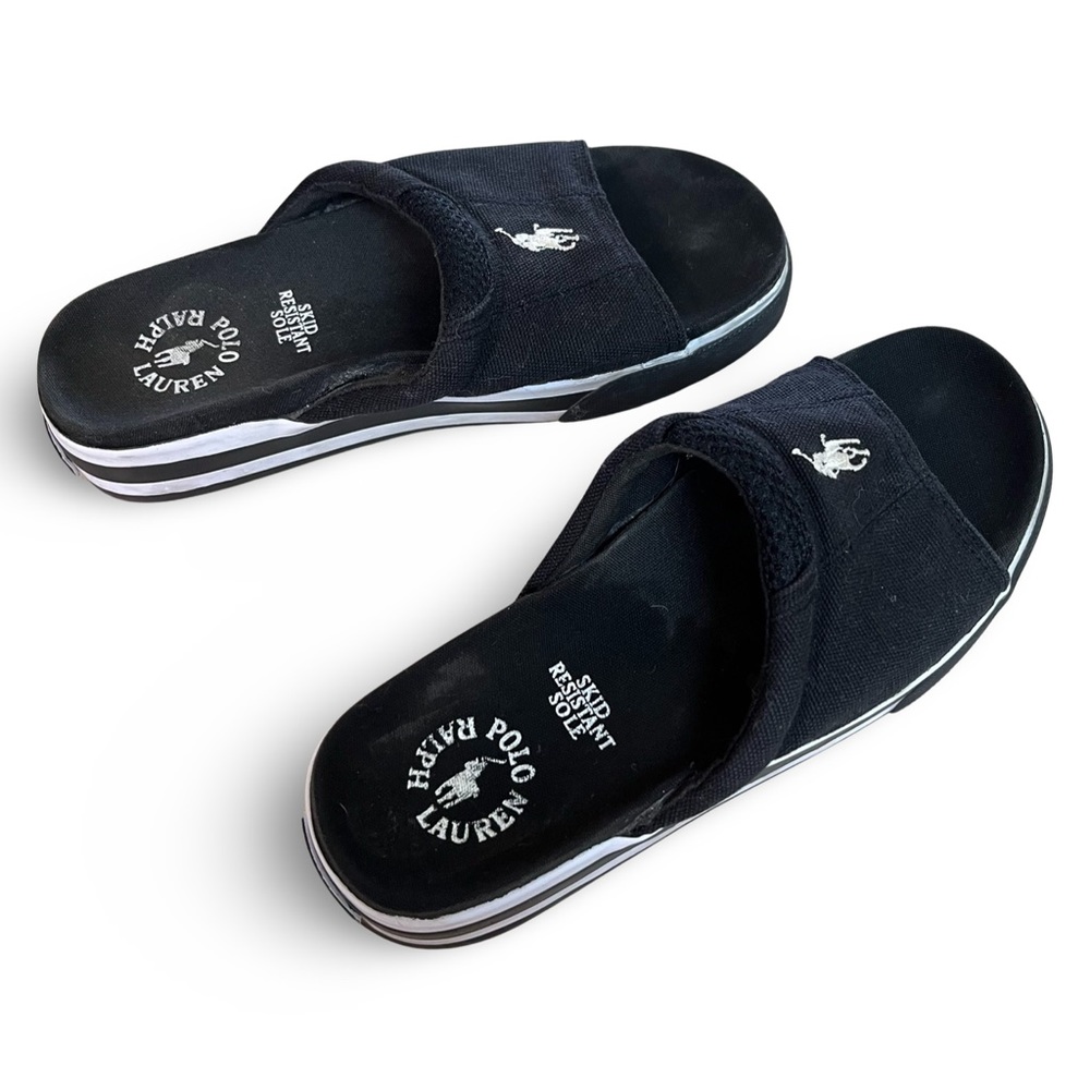 RALPH LAUREN Slide Sandals Beach Shoes Skid Resistant Sole 6B Womens Black